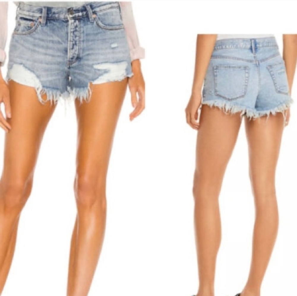We The Free People Distressed Vibrations Cutoff Light Blue Denim Shorts - Picture 3 of 9